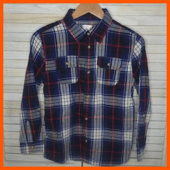Joe Fresh Boys Size XL 14 Regular Button Down Plaid Shirt Red Gray Blue White - Picture 2 of 6